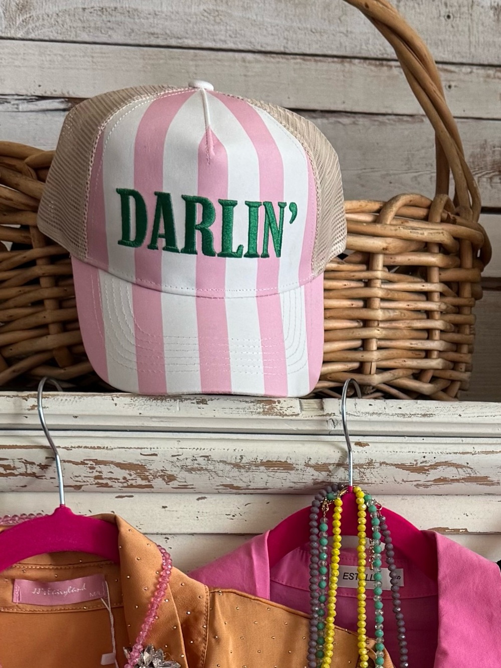 Darlin' Pink & White Striped Trucker Hat